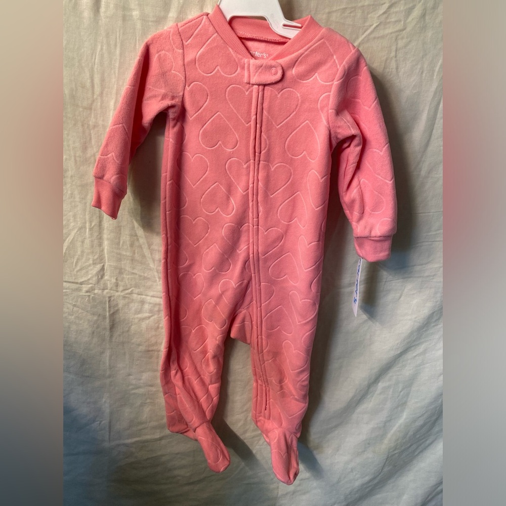 BNWT Carter’s Pink Heart Fleece 2-Way Zip Footed One-Piece Baby Pajamas 9Months